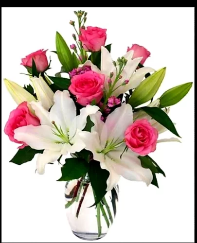 ARRANJO DE LIRIO E ROSA