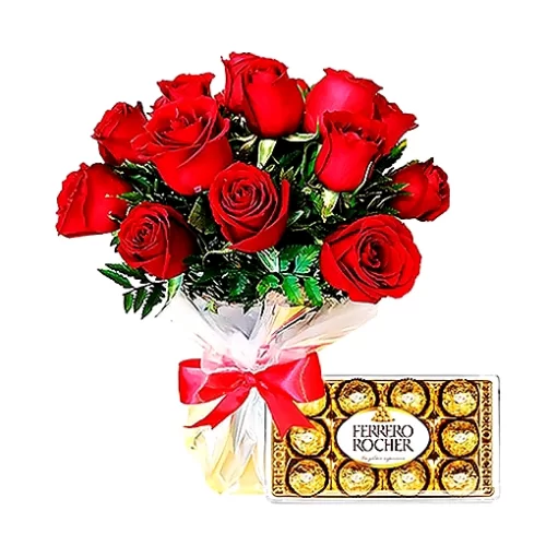 BUQUÊ DE ROSAS NACIONAL VERMELHAS 1 DUZIA COM CHOCOLATE