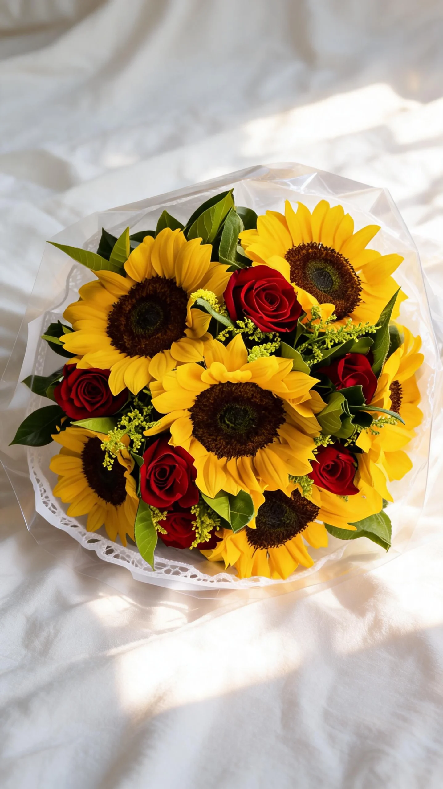 Buquê de Girassóis com Rosas Colombianas 8x8