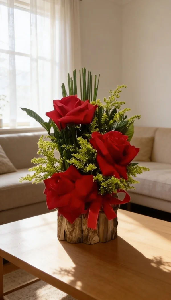 Arranjo De Rosas Com 3 Colombianas, Junco E Tango