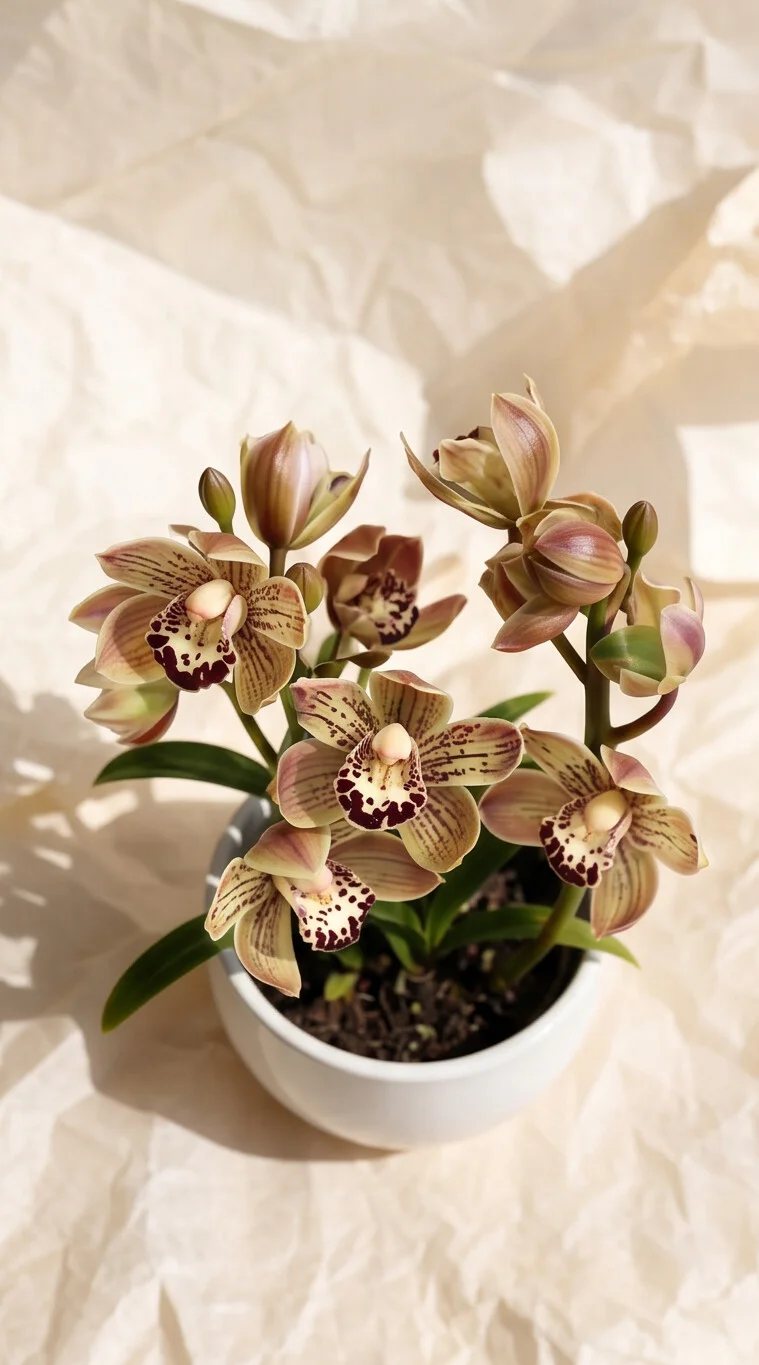 Orquídea Simbidihum Marrom na Embalagem Crepom - Imagem 5