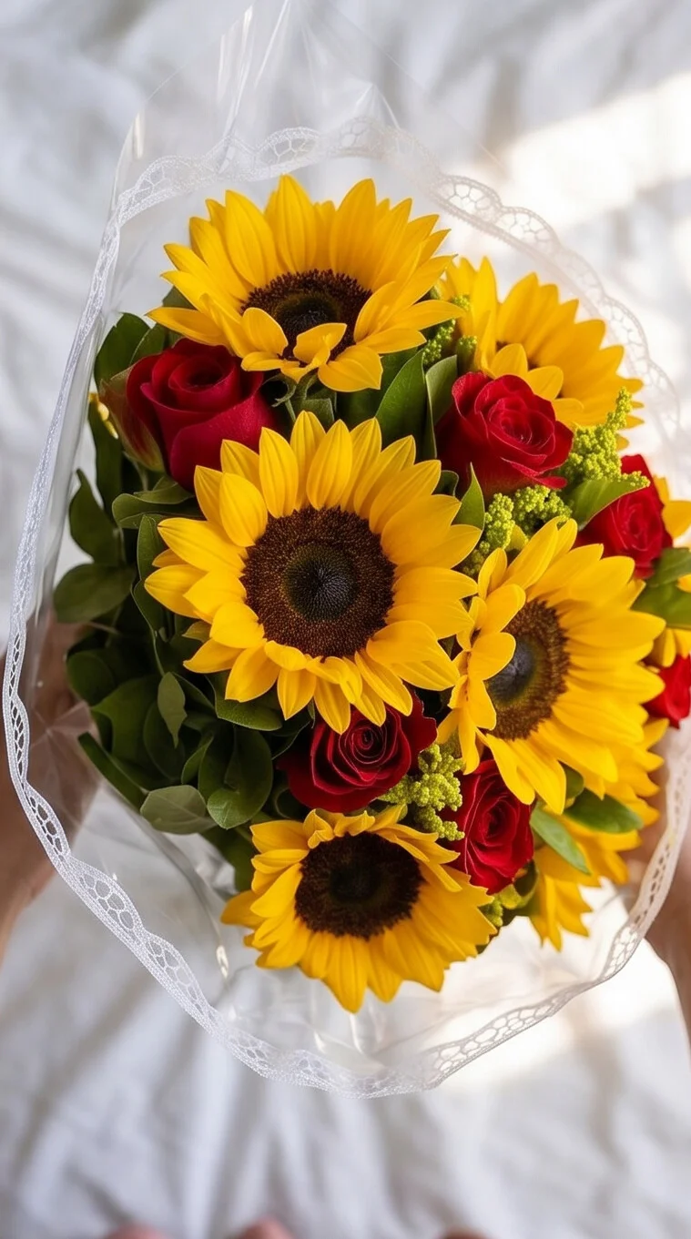 Buquê de Girassóis com Rosas Colombianas 8x8 - Imagem 2