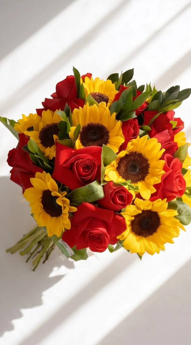 BUQUÊ DE GIRASSÓIS COM ROSAS VERMELHAS - Imagem 2