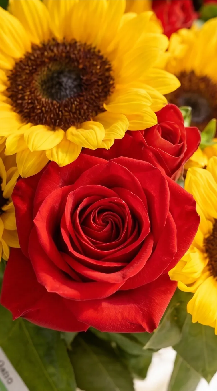 BUQUÊ DE GIRASSÓIS COM ROSAS VERMELHAS - Imagem 3