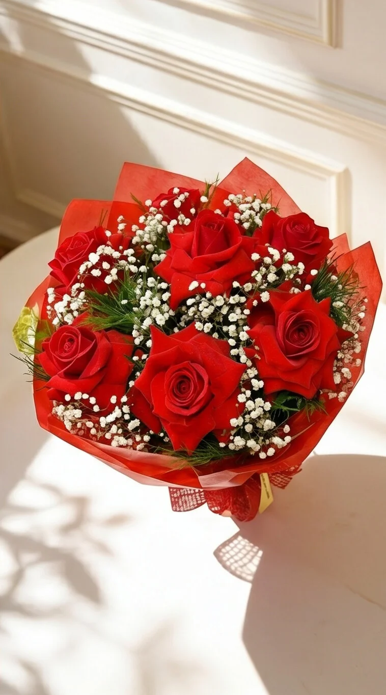 BUQUÊ DE ROSAS COLOMBIANAS ABERTAS COM 06 UNI - Imagem 3