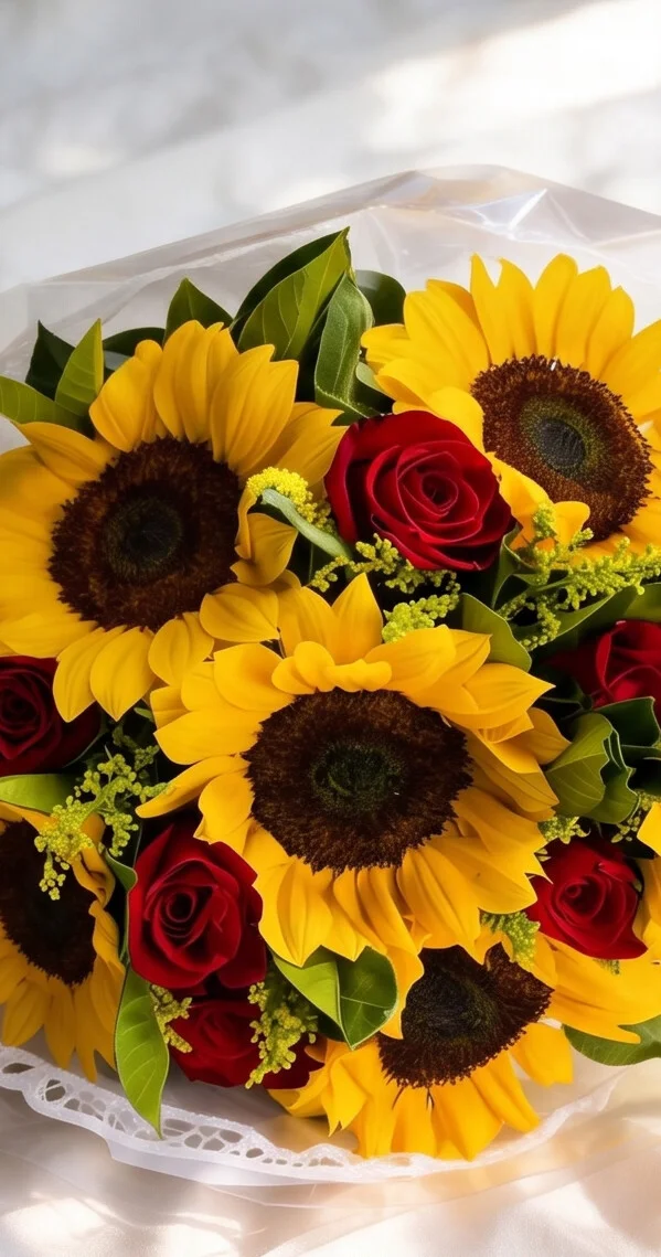 Buquê de Girassóis com Rosas Colombianas 8x8 - Imagem 4