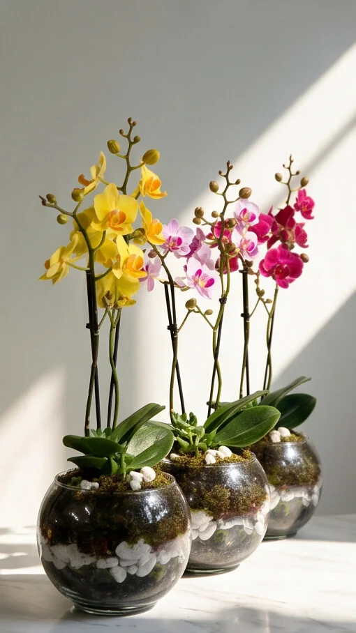 Mini Orquídeas em Aquário de Vidro
