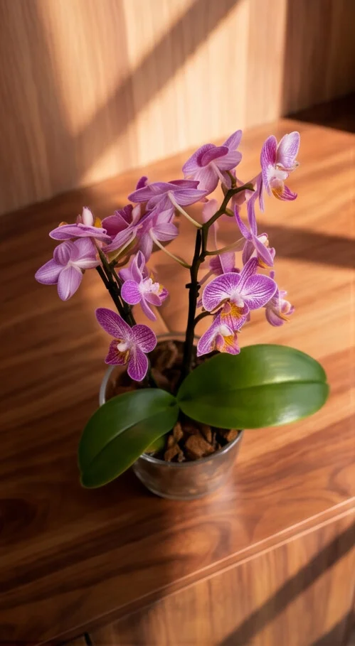 Mini Orquídea Lilás no Aquário de Vidro