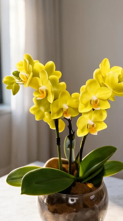 MINI ORQUÍDEA AMARELA NO AQUÁRIO DE VIDRO - Imagem 4