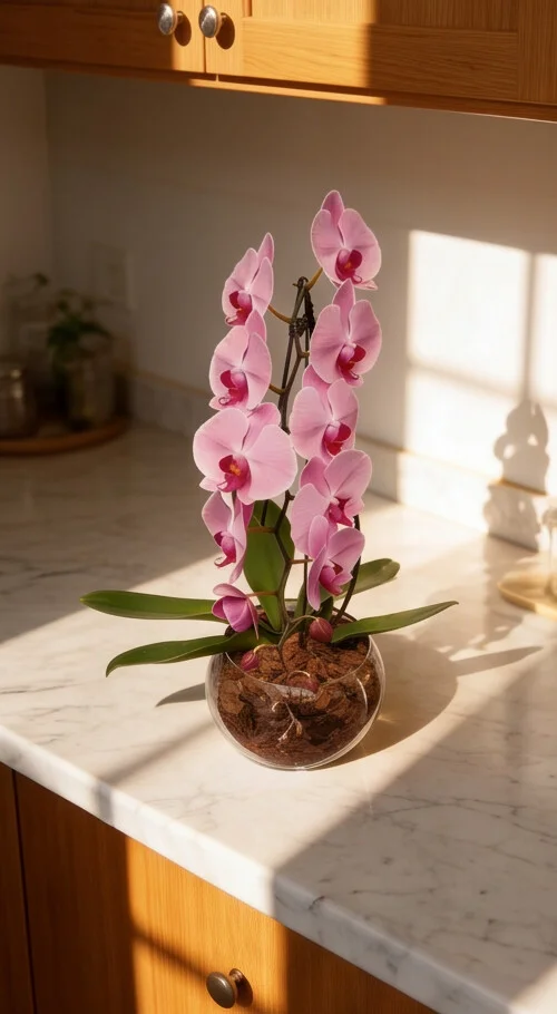 Orquídea Phalaenopsis em Aquário de Vidro