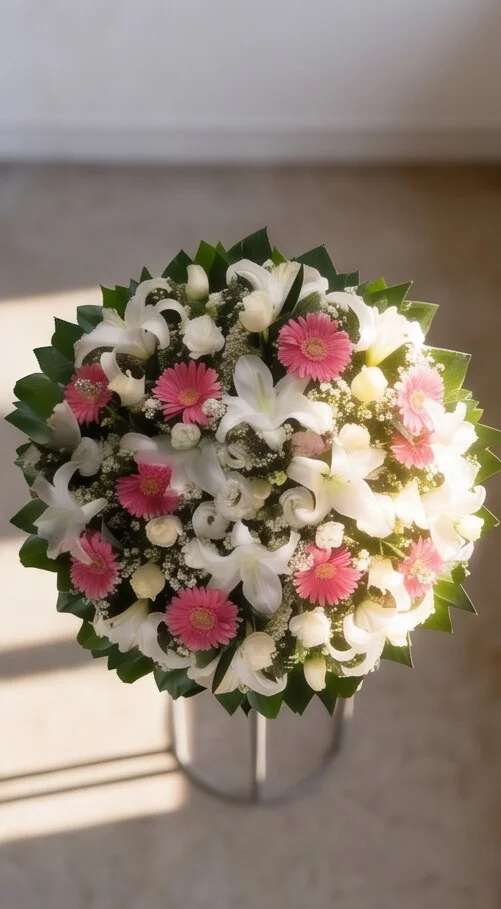 COROA DE FLORES TAMANHO M ROSA 2 ESPECIAL