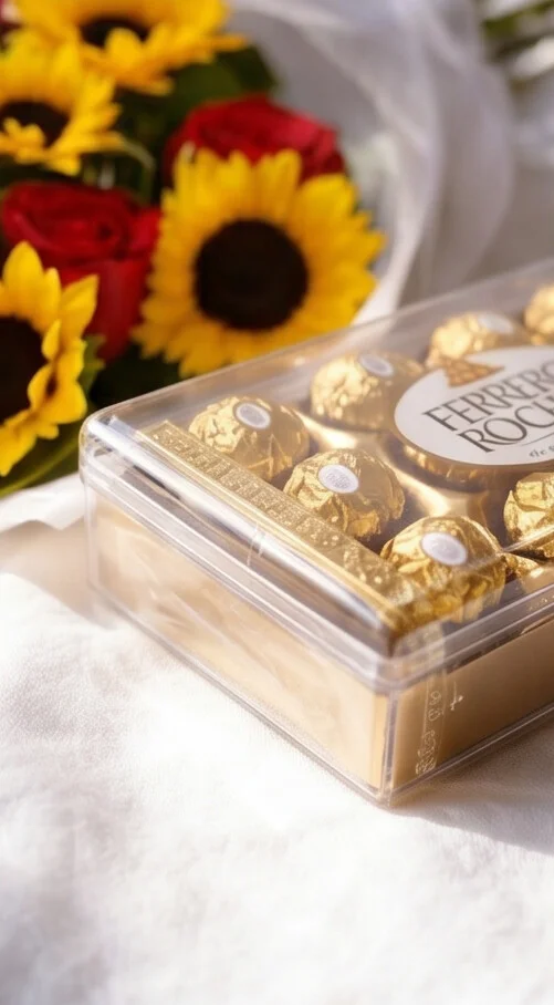 Buquê de Girassóis com Rosas 8x8 e 12 Ferrero Rocher - Imagem 5