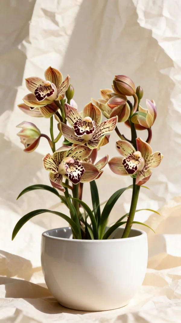 Orquídea Simbidihum Marrom na Embalagem Crepom