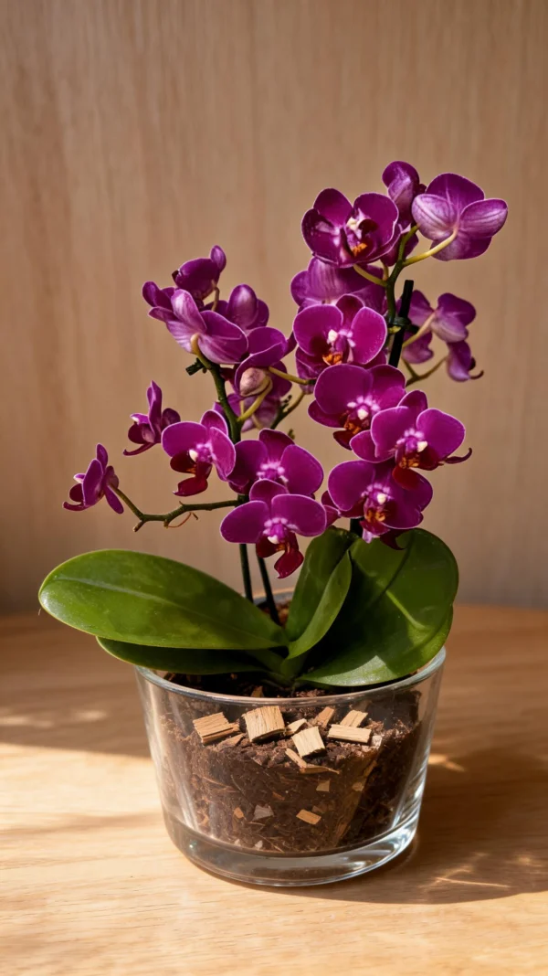 Mini Orquídea Pink no Aquário de Vidro