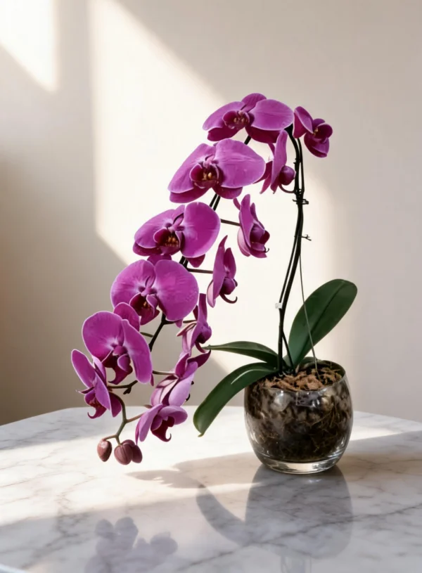 Orquídea Phalaenopsis Pendente Pink no Aquário de Vidro