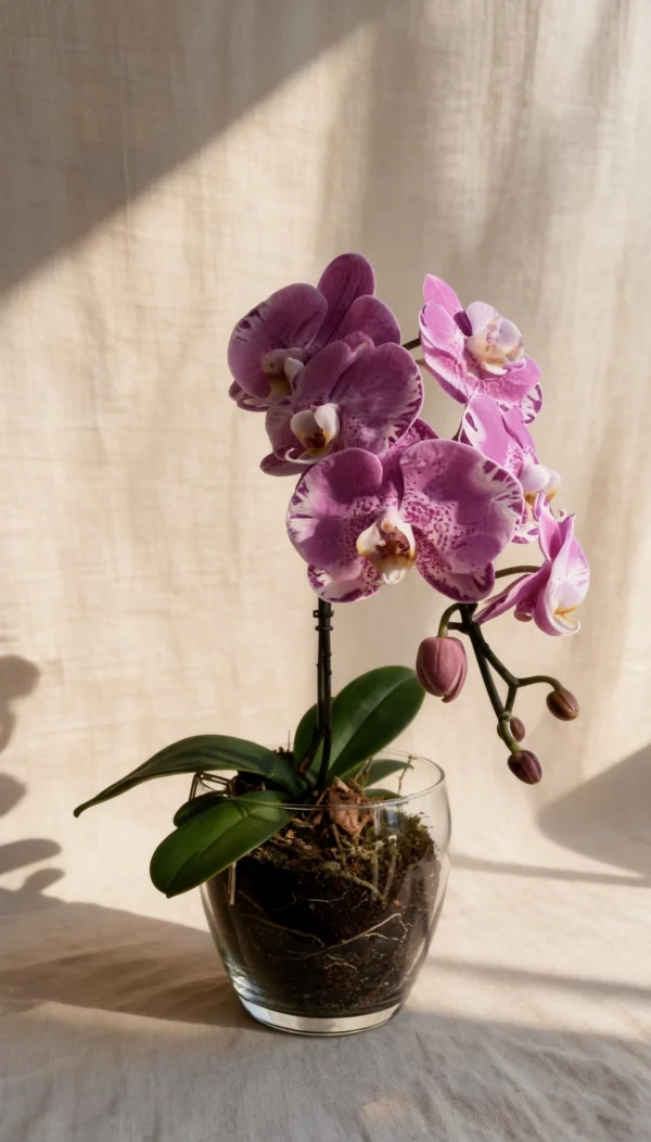 Orquídea Phalaenopsis Mesclada no Aquário de Vidro