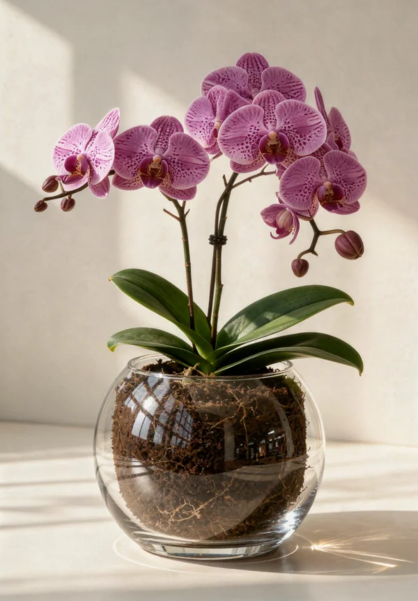 Orquídea Phalaenopsis Exótica no Aquário de Vidro